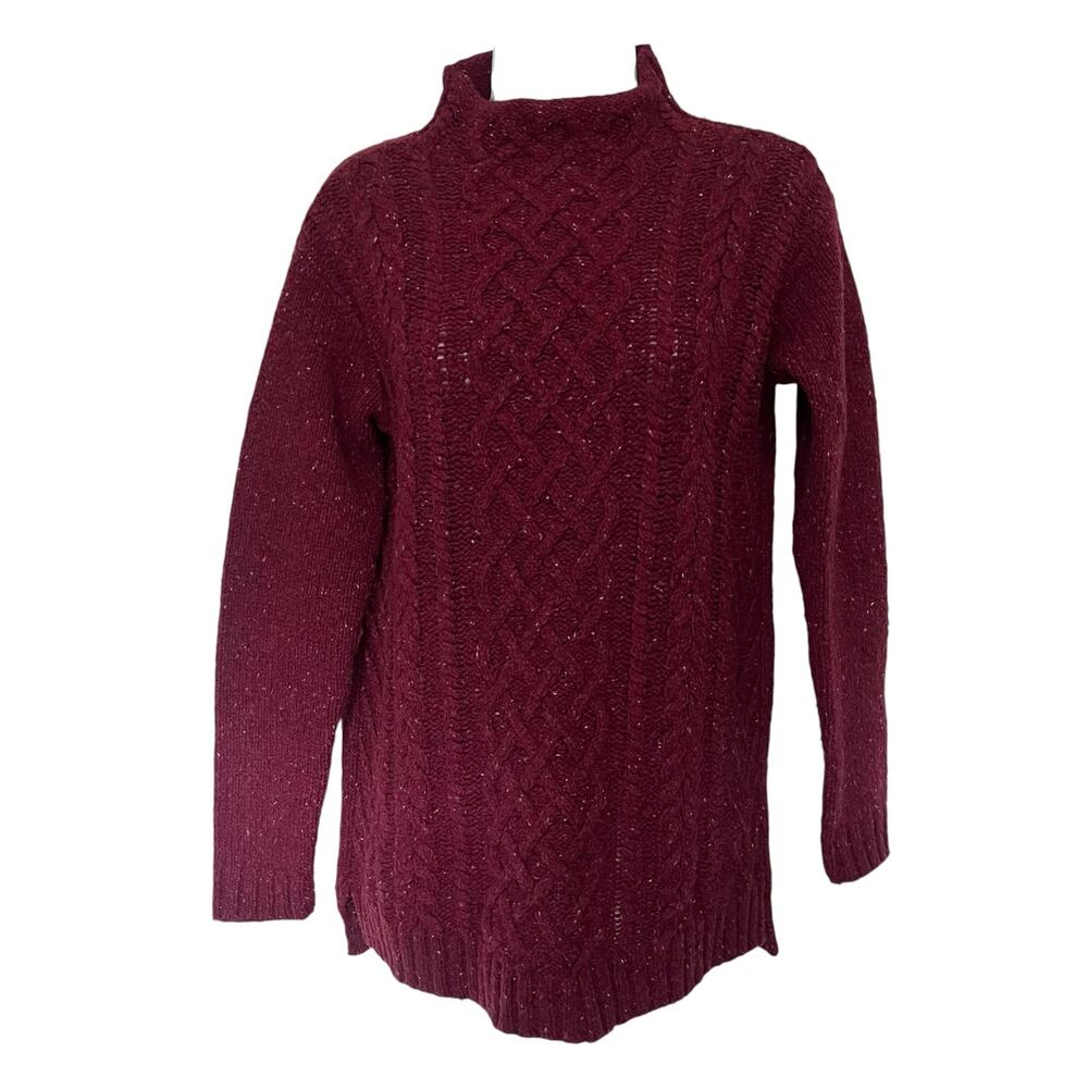 J JILL Mockneck Cable Knit Sweater Womens XS Dark Academia Preppy Wool Cashmere